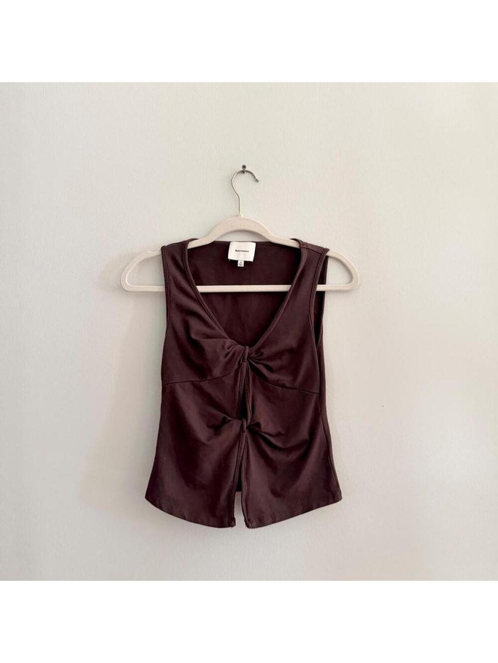 Reformation Tefi Twist Top in Brown - Picture 2 of 4